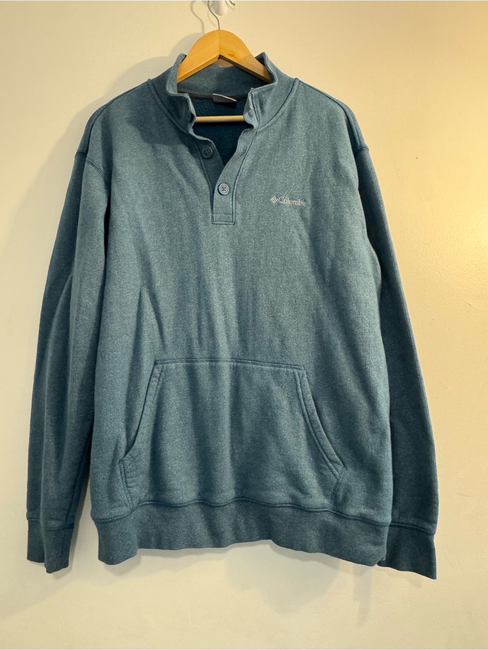 Columbia Men's Teal Blue Quarter-Button Pullover Sweatshirt XL